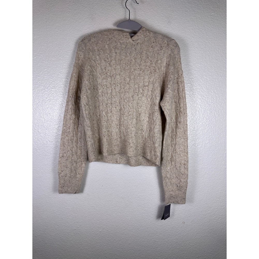 Auden Womens Cable Knit Hooded Sweater Oatmeal Beige Flecked Pullover NWT Small